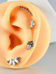 1PC Horse Eye Marquise Zirconia Pave Labret Lip Stud Cartilage Hoops Earring Titanium Alloy Internal Thread Arc Water Drop Piercing HelixTragus Lobe Ear Stud Unisex - Titanium Color - View 2