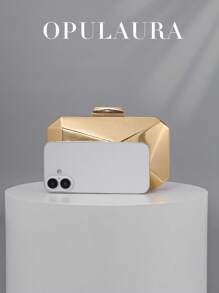 OpulAura Glitter Metal Mini Box Banquet Clutch Charming, Elegant And Luxurious Evening Dress Matching Bag High-End Geometric Box Dinner Bag Women's Clutch For Evening Use Suitable For Formal Parties/Dances/Fashion Cocktail Parties/School Opening Parties/Weddings/Dates And Other Occasions Delivery Chain Can Be Carried Crossbody Or On Shoulder, Prom Bag For Party, Clutch Bag For Wedding