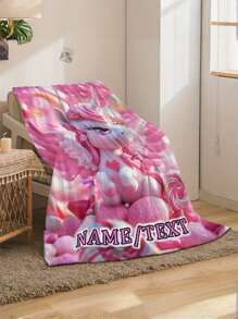 Lightweight Cartoon Unicorn HD Print 1pc Custom Name Flannel Throw Blanket - Soft And Warm Digital Printing Fleece For Sofa, Bed, Travel, Livingroom, Office, Couch And Bed - Great Gifts For Family Or Friend