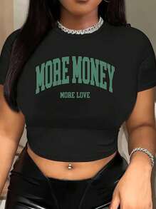 Letter Printed Short T-Shirt, Y2K Spring And Summer Short-Sleeved Crop Top, Women's