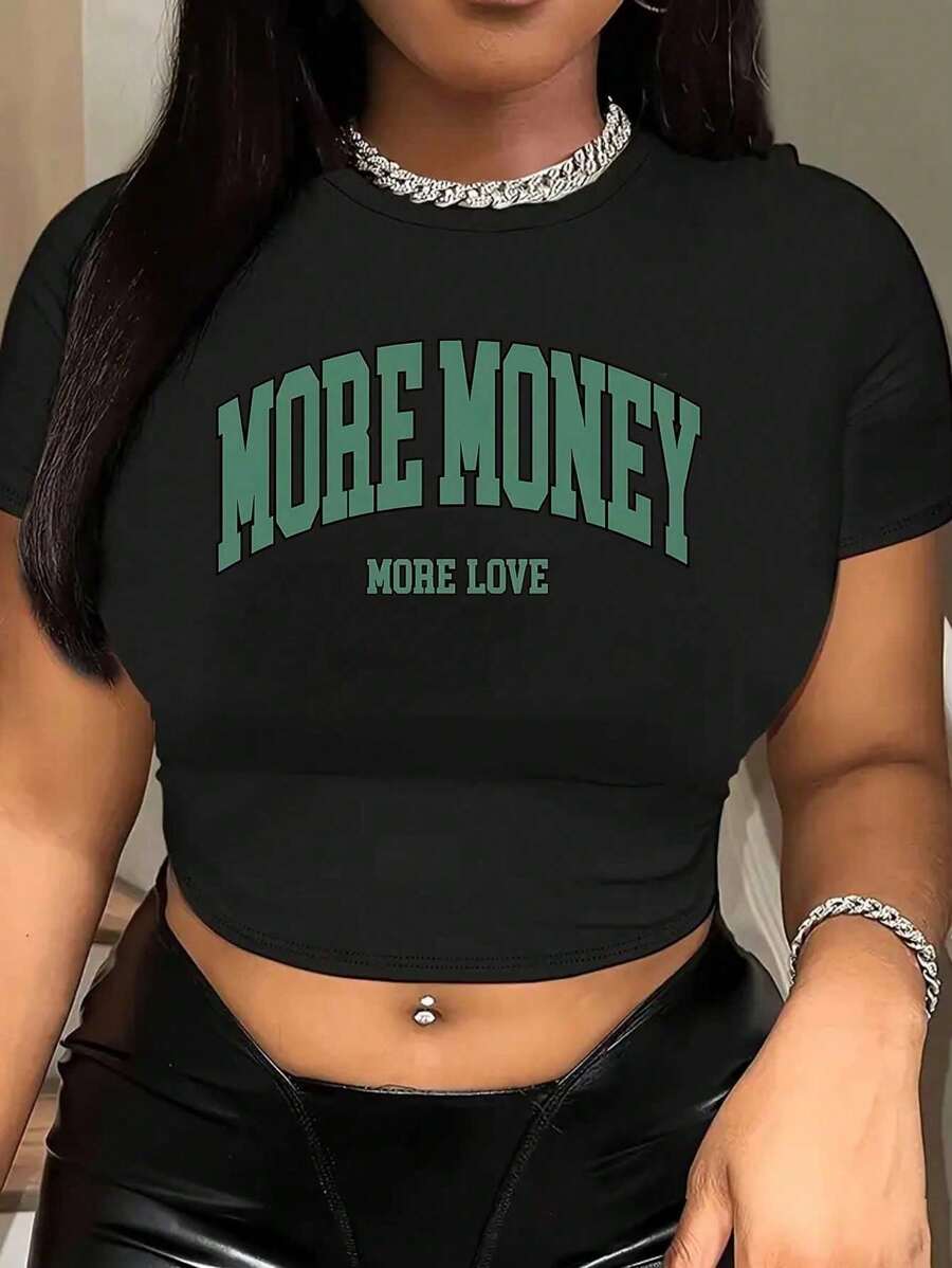 Letter Printed Short T-Shirt, Y2K Spring And Summer Short-Sleeved Crop Top, Women's