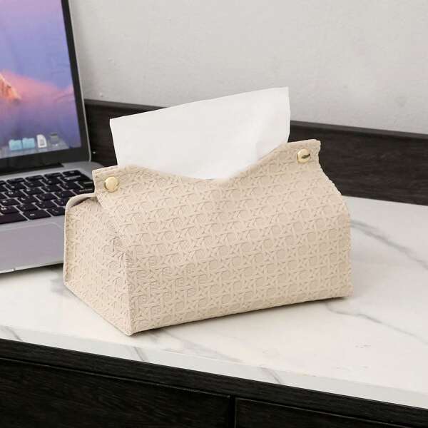 1pc Conjunto de porta-toalhas de rosto com padrão de tecido em relevo de cor sólida, suporte de tecido composto grosso para mesa, suporte para lenços de papel para escritório, sala de jantar, bar, sala de estar ou quarto