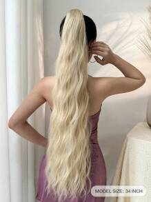 34 Inch Long Wavy Synthetic Hair Ponytail Wig, Heat Resistant Fiber, Gold Color, Suitable For Women, Girls, Party And Daily Use - Beige - View 3