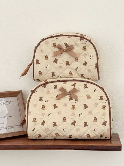 Multi Sizes Brown Sweet Donut Bear Semi-Circle Makeup Bag, Soft Fabric Zipper Pouch Cute Storage Bag Suitable For Home, Travel, Daily Use For Women School Supplies Travel Essentials Make Up Bag Holiday Essentials Cosmetic Bag Makeup Bags Makeup Pouch Makeup Organizer Holiday Winter Leopard Print Sausage Dog Gifts For Women