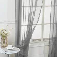 Set Of Two (2) Sheer Window Curtains Panels With Rod Pocket Drape Set Multiple Lengths (63", 84", 95", 108", 120" L) Solid Colors - 灰色 - 查看 3