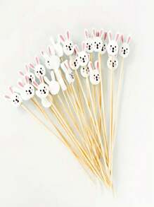 20pcs Easter Bunny & Egg Toothpicks, 4.7inch Elegant Bamboo Sticks For Party, Food & Beverage Decoration, Cute Cocktail, Sushi, Appetizers, Cake, Dessert Decor