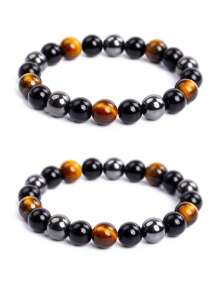 1pc Natural Triple Protection Health Bracelets For Men Women Black Obsidian Hematite Tiger Eye Beads Bracelets Men For Magnetic Soul Jewelry Black Obsidian Hematite Triple Protection Bracelet 10MM Beads Set Blue Tiger Eye Beads Stone Bracelets For Men Women