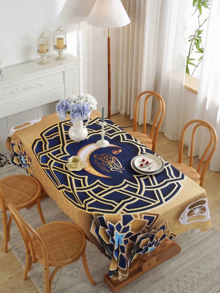 1 pieza Mantel rectangular impermeable y antióleo, con impresión digital moderna para celebración de festivales, decoración de mesa para comedor interior y exterior