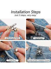 8 piezas/4 Sets de pantalones tipo button con flores, Set de aros de cintura sin costuras ni herramientas, anzuelos decorativos desmontables para jeans sueltos, pantalones, faldas y mangas - Multicolor - Ver 8
