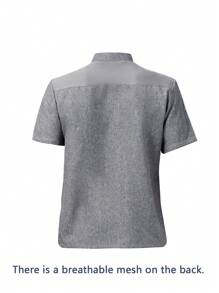 Uniforme premium a medida para chef de manga corta, tela de verano con malla transpirable, suave y amigable con la piel, transpirable, adecuado para cocina culinaria, panadería, cocina de hotel, restaurante, cafetería, comedor, chaqueta de chef de manga corta gris con diseño de botón diagonal y pespunte, lavable y resistente a la contracción - Gris - Ver 9