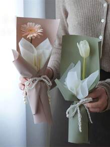 1 pieza - Decoración de lazo de perlas falsas, cadena de cuentas para suministros de fiesta, accesorios para arreglos florales de rosas de floristería, decoración de envoltura floral DIY para fiestas y eventos festivos. Conjunto de decoración romántica adecuada para cumpleaños, aniversarios, bodas, decoración de otoño y decoraciones de fiestas del Día de San Valentín