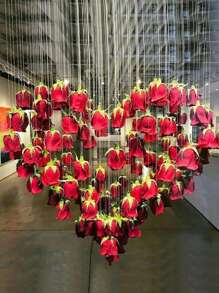 11pcs/Set Wedding Decor Hanging Red Rose, 10pcs Red Roses + 1pc 100m Transparent Line, For DIY Wedding Decor, Bridal Shower, Wedding Bouquet, Table Centerpiece And Ceiling Decor