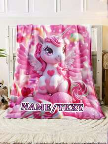 Lightweight Cartoon Unicorn HD Print 1pc Custom Name Flannel Throw Blanket - Soft And Warm Digital Printing Fleece For Sofa, Bed, Travel, Livingroom, Office, Couch And Bed - Great Gifts For Family Or Friend