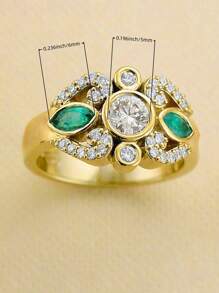 1 件时尚方晶锆石几何铜戒指，适合女性日常佩戴、订婚、婚礼、派对礼物 - 1# - 查看 4