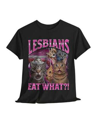 Funny Unauthorized Lesbian "Attack Cat" T-Shirt, 90s Graphic Tee, Sarcastic T-Shirt Gift, Silly Meme Tee, Gay Pride, Laughter Enthusiast Unique Humorous Shirt