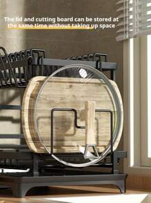 1 pieza Escurridor de cocina con bandeja de drenaje, soporte multiusos para secar platos y utensilios sobre la encimera, ideal como regalo de inauguración de casa, Acción de Gracias, Navidad (negro)