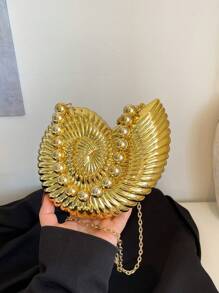 Bolso de hombro con forma de caracol dorado 2025, correa de hombro desmontable, bolso elegante y de moda para lápiz labial, bolso de hombro elegante y de moda, adecuado para salidas nocturnas - Dorado - Ver 6
