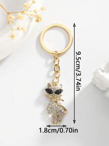 1 件时尚欧美水钻镶嵌猫形女士可爱钥匙扣包包饰品装饰 - 金色 - 查看 4