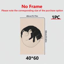 1pc Printed Poster On Canvas, Art Deco Shaded Cat Wall Art, Bohemian Minimalist Charity Vintage Linocut Inspiration - Canvas (Framed) Gifts Birthday Graduation