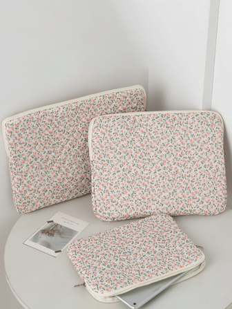 1 Cute Girly Red And Pink Small Floral Laptop Bag, HyunA Style Small Floral Tablet Bag, Multifunctional Shockproof Laptop Bag Quilted Bow Pattern Portable Case Compatible With Macbook 11/13.3/15.6 Inch Laptop Sleeve, Air Pro Notebook M3/M2 /M1 Max PC Notebook Chromebook