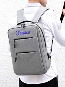 1pc Personalized Men's Business Laptop Backpack, Multi-Color Campus Backpack With Simple Candy Color, Versatile Student Rucksack, Large Capacity Embroidered Letter Schoolbag, Lightweight Waterproof Zipper Bag, Student Travel Pack, Suitable As A Back-To-School Gift For Teenage Girls, College, Junior High, High School, Outdoor, Travel - Multicolor - View 3
