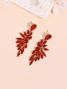 1 par de Pendientes de lujo con diseño de ala larga y cristales, de forma de hoja hueca, exquisitos para fiestas de alta gama, de estilo europeo y americano