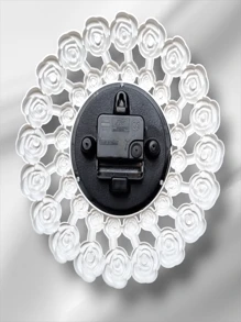 WALL CLOCK OR WALL SECOND HAND, SILENT WITH DETAIL OF ROSES, FLOWERS 25 CM DIAMETER - SILVER - View 6