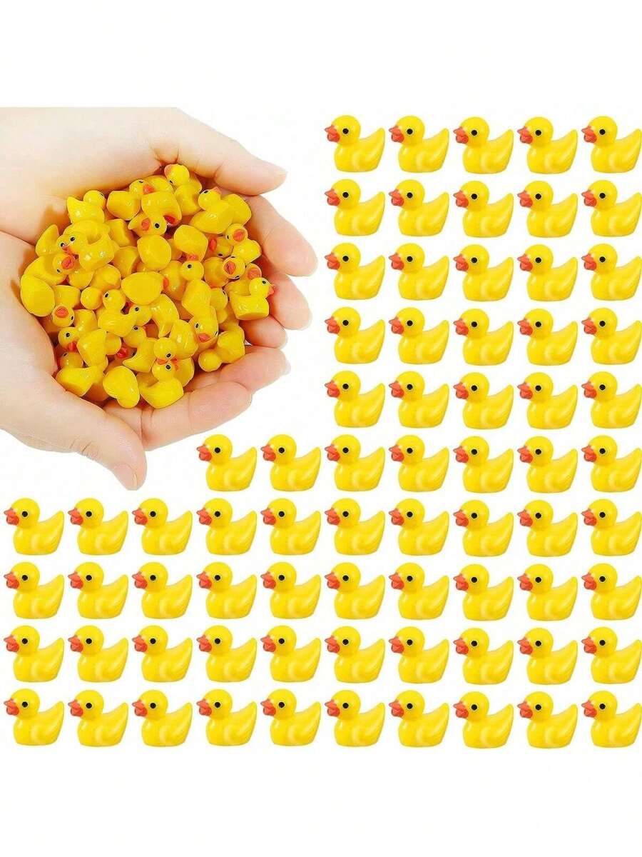 42 只迷你鸭子树脂黄色小鸭子和小雕像迷你鸭子用于装饰微型花园景观花园、盆景、隐藏游戏、鱼缸和水族馆