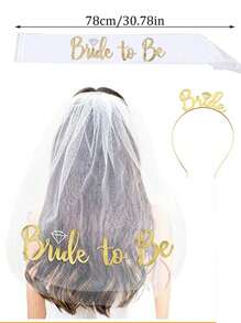 Set de 3 piezas para la novia: Banda para la novia, diadema/tiara y velo hasta los hombros, accesorios para despedida de soltera y decoración para la ducha nupcial (color dorado)