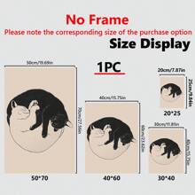 1pc Printed Poster On Canvas, Art Deco Shaded Cat Wall Art, Bohemian Minimalist Charity Vintage Linocut Inspiration - Canvas (Framed) Gifts Birthday Graduation