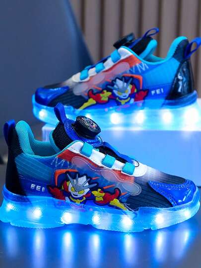 Rechargeable Light Up Shoes, 7-Color LED Flashing Children Sneakers For Boys & Girls, USB Charging Luminous Sports Shoes With Rotating Button, Breathable Mesh, Suitable For Toddler, Little Kid, Big Kid, Spring/Summer