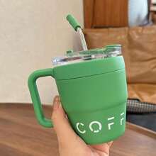 1pc Insulated Stainless Steel Coffee Cup With Straw, Spill-Proof And Portable - 1 Piece Of Coffee Cup With Handle and Straw - View 13