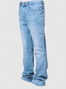 Skinny Jeans, Harem Pants, Flared Jeans For Men High-End Simple Black Button & Zipper Closure Casual Pants, Versatile All Season - Baby Blue - View 1