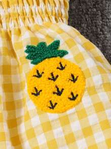 Baby Mädchen Frühling Erdbeere Stickerei Schleife Plaid Camisole Top mit Rot Polka Dot Shorts Set