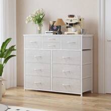LUMTOK 10-Drawer Dresser, Fabric Storage Dresser Drawers For Bedroom, Hallway, Nursery, Closets, Steel Frame, Wood Top, Easy Pull Handle (Greige) - 淺灰色 - 查看 2