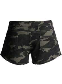 夏季休闲迷彩印花低腰牛仔短裤 - 軍綠色 - 查看 8