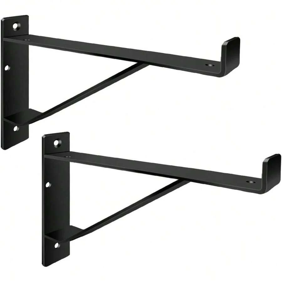Heavy Duty Shelf Brackets 16 Inch, Industrial Wall Brackets With Lip Metal Storage Brackets Outdoor/Indoor Include Screws 2 Pack Black - 黑色 - 查看 1