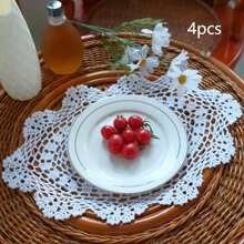 Rendas Trançadas Individuais, Jogos Americanos de Crochê Feitos à Mão, Toalha de Mesa de Renda Vazada, Toalha de Mesa Oval, Porta-copos de Renda Floral Vintage para Decoração da Sala de Estar, Mesa de Centro, Decoração Doméstica a Prova de Poeira, Melhores Presentes