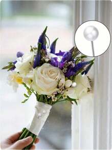 100/200/300 piezas (4*0.45cm) Alfileres de ramo de perlas, cabeza de perla falsa redonda en blanco/rojo/amarillo. Alfileres adecuados para flores transparentes para manualidades DIY, ramos de novia, decoraciones de flor de costura en el pecho, ramos de boda, alfileres de flor para aniversarios de boda, accesorios florales para ramos de boda.