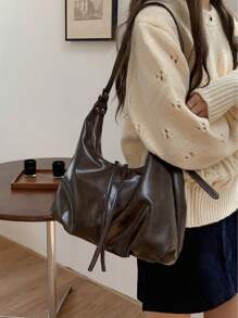 2025 New Korean Fashion Campus Style Vintage Distressed Underarm Bag For Women, Oversized Tote Bag For Shopping, Party, Travel, Gift - Autumn/Winter, Street & Japanese Bag For Women