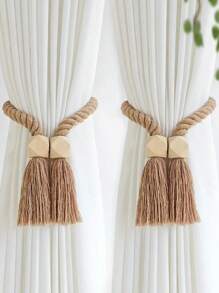6pcs Magnetic Curtain Tiebacks, Minimalist Wooden Tassel Curtain Clips, Suitable For Bedroom, Living Room, Kitchen, Home Decor, Room Decor, Garden Decor, Wedding Decor, Etc. - Multicolor - View 2