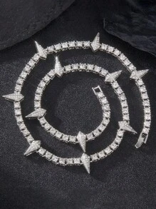 新款时尚配饰，嘻哈风格，铁丝网网球链，个性化风格，男女通用时尚配饰，闪亮项链，新年假期派对礼物，春季时尚装扮，情人节礼物 - 項鍊 - 查看 3