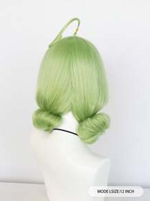 12 Inch Green Straight Double Bun Cosplay Wig With Bangs, For St.Patrick's Day Halloween Party Costume School Carnival Concerts Vacation Photography Themed Events Comic Con Exhibition & 1pc Wig Cap - Green - View 3