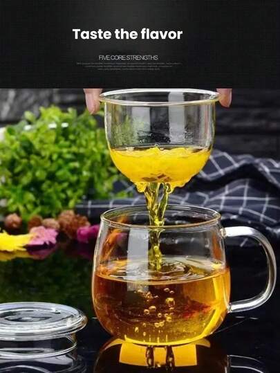 1pc Thick Borosilicate Glass Tea Cup With Infuser And Lid, 380ml/12.85oz Insulated Glass Tea Mug With Filter For Lemon Juice, Water, Tea, Coffee, Juice, Suitable For Summer And Winter Drinks