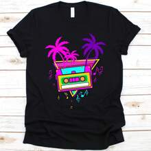 Vaporwave Sunset Cassette Tapes Shirt, Boombox Design, Cassette Player, Cassette Rrder, Walkman Lovers Gift, Radio Cassette, Music Player - Black - View 1