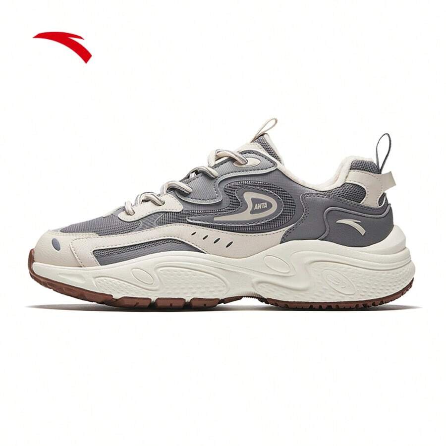 Anta Starlight I 男女通用厚底运动鞋，复古休闲鞋，厚底软底和毛绒衬里，适合冬季 - 沙暴灰/泥沙灰 -8 - 查看 1