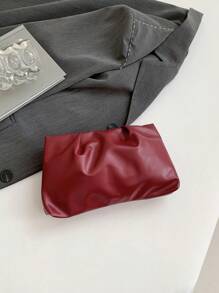 新款春夏时尚纯色手拿包，褶皱云形小包，纯色休闲信封包，化妆包，旅行配件包，内衬包，洗漱包，储物包 - 酒紅色 - 查看 9