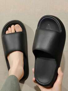Women's Comfortable Soft Fashionable All-Match Black Thick Sole Non-Slip Odor-Resistant EVA Bathroom Slippers, Casual Home Slides