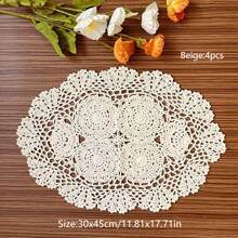 Rendas Trançadas Individuais, Jogos Americanos de Crochê Feitos à Mão, Toalha de Mesa de Renda Vazada, Toalha de Mesa Oval, Porta-copos de Renda Floral Vintage para Decoração da Sala de Estar, Mesa de Centro, Decoração Doméstica a Prova de Poeira, Melhores Presentes