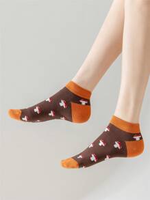 Women's Small Mashroom Pattern Comfort Mid-Cuff Low Cut No Show Holiday Spring&Summer Socks